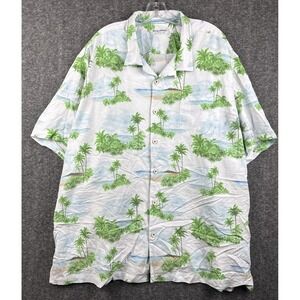 Tommy Bahama Shirt Mens 3XL White Palm Trees Hawaiian Coolmax Blend IslandZone